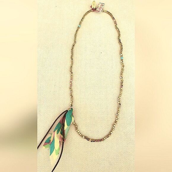 Johnny was Gold Square Bead w Material & Leather Accent.  NWT. One size - Picture 1 of 6